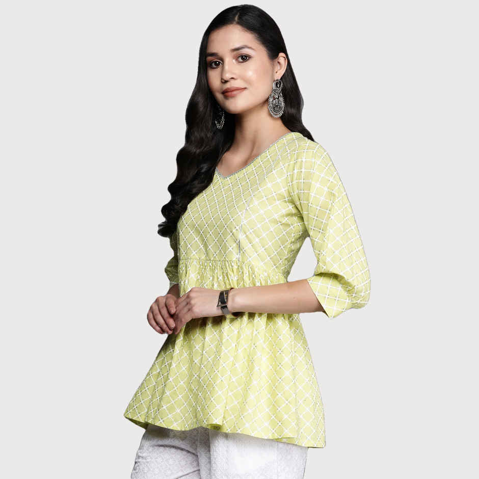 Libas Women Green Cotton A-Line Kurti - 26463L