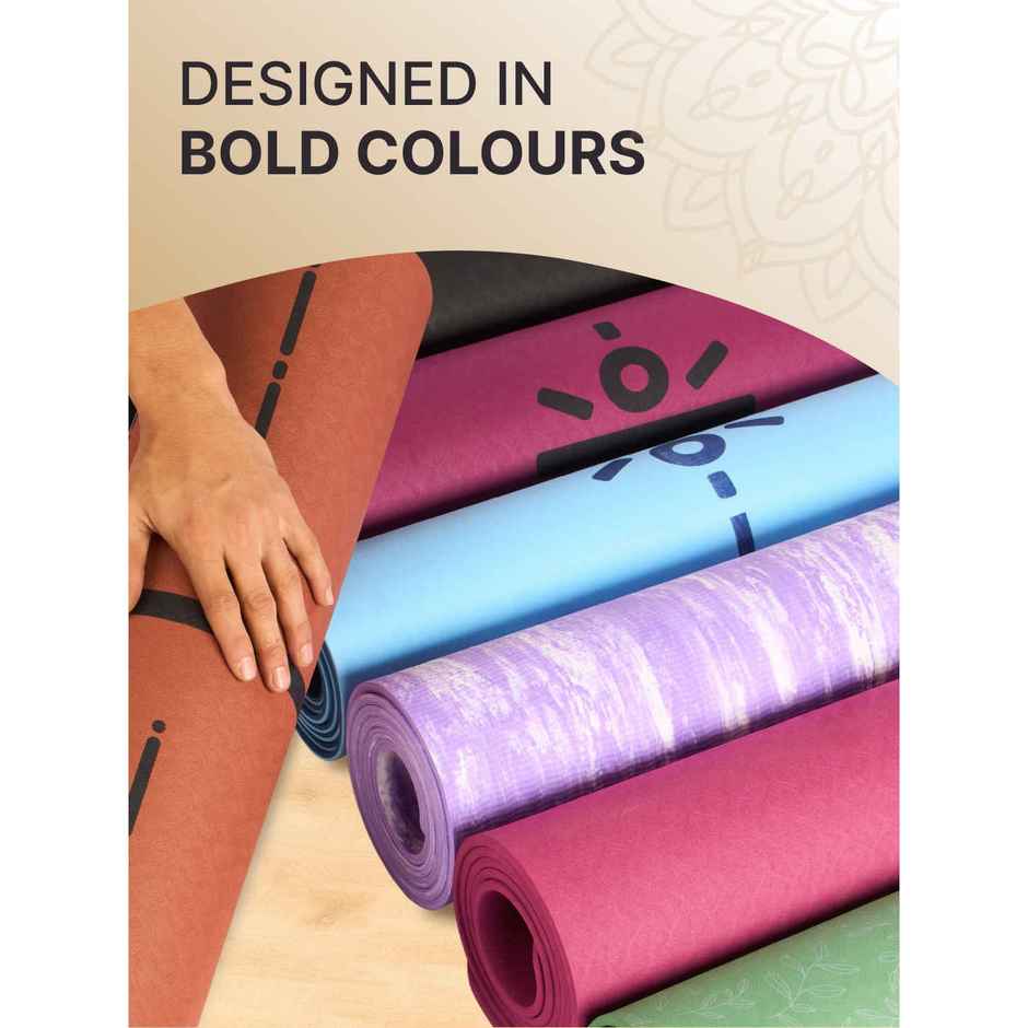 Cult Unisex TPE Yoga Mat | Lotus Print, With Bag & Strap | Purple - 6 mm
