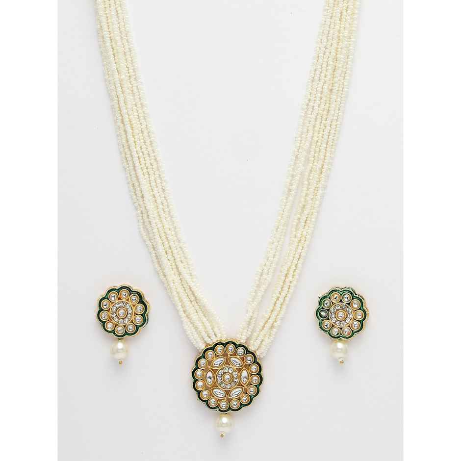 NVR Women's White & Gold-plated Kundan & Pearl Jewellery Set | NVR2418