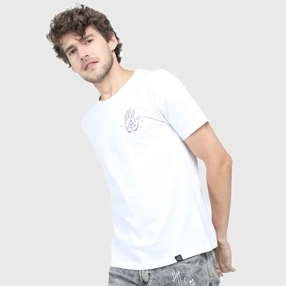 Locomotive Men's Round Neck Short Sleeve Slim Fit Printed T-shirt | White - L