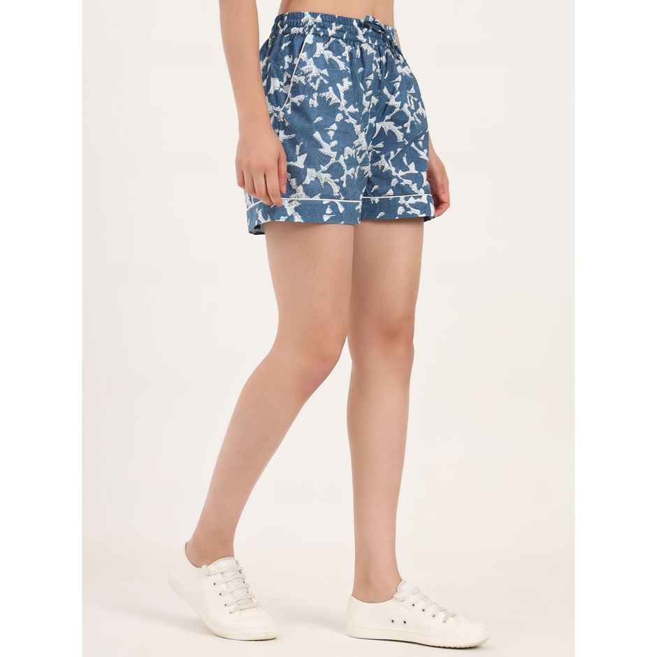 Divena Sky Blue Printed Cotton Shorts for Women | DK0254 - S