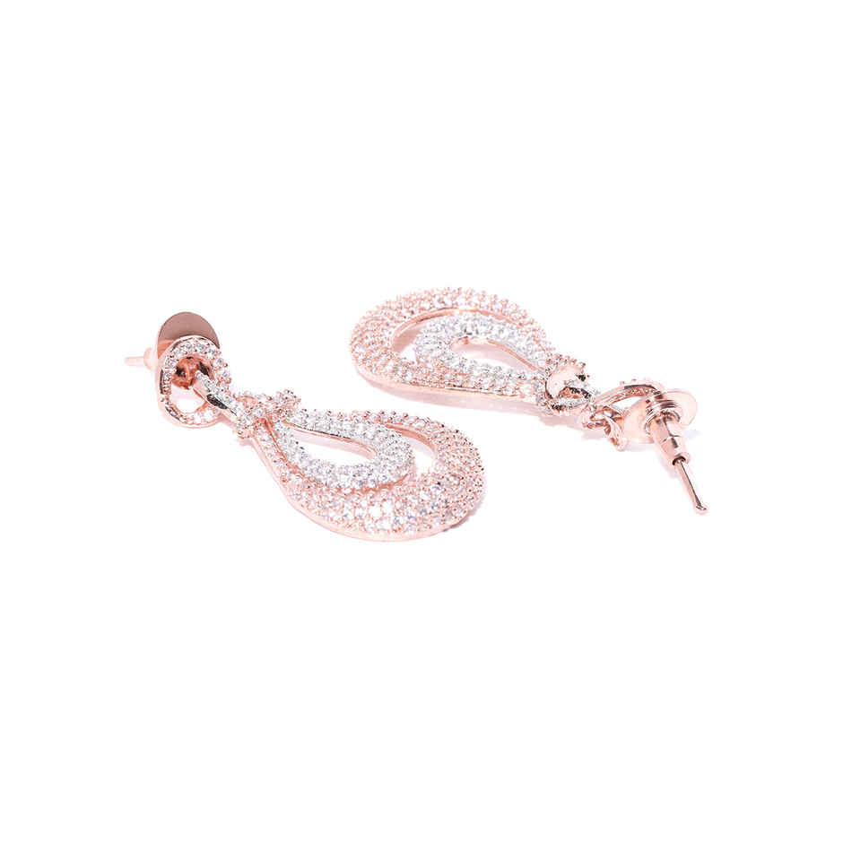 Priyaasi Rose Gold-Plated American Diamond Studded Drop Earrings