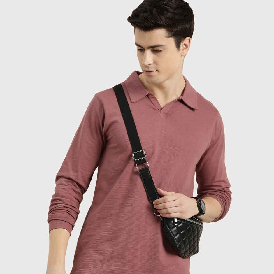 Dillinger Men's Polo Collar Pure Cotton Long Sleeve T- shirt | Pink | S