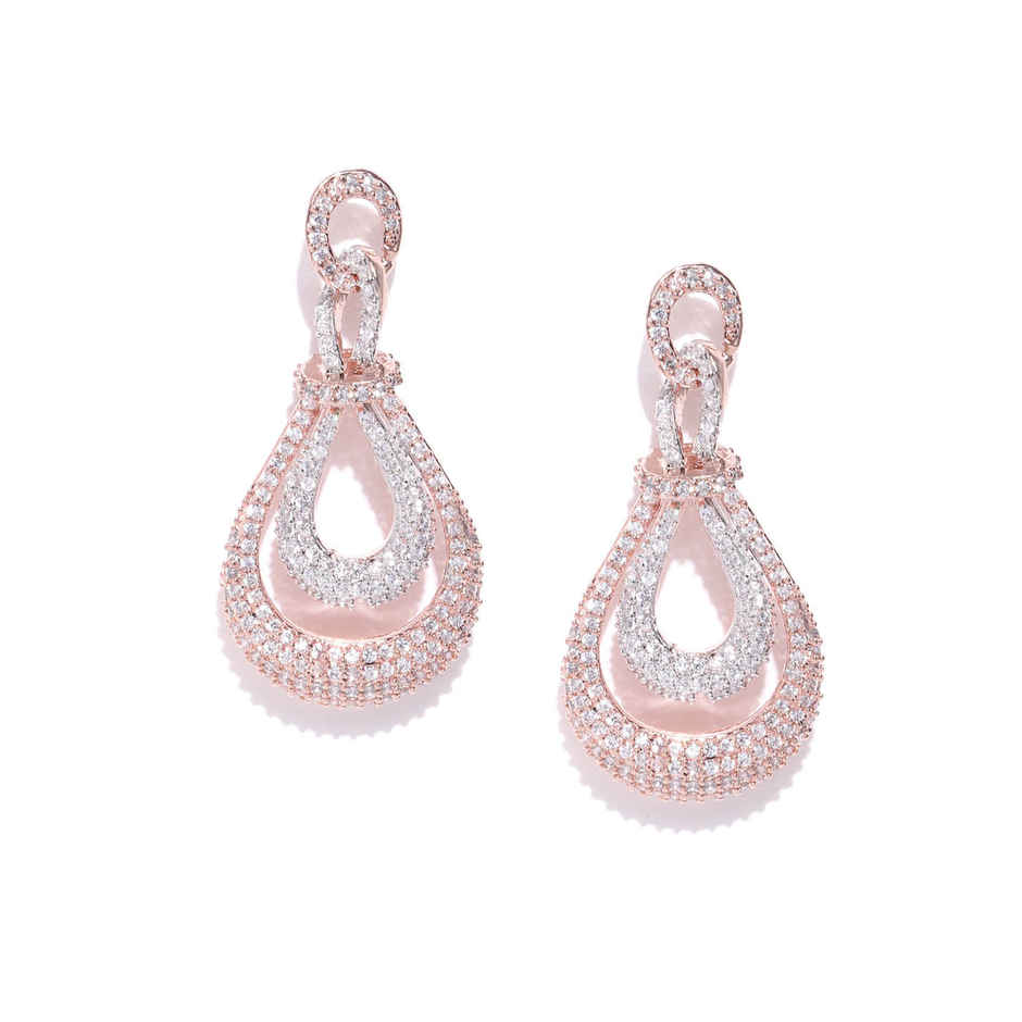 Priyaasi Rose Gold-Plated American Diamond Studded Drop Earrings
