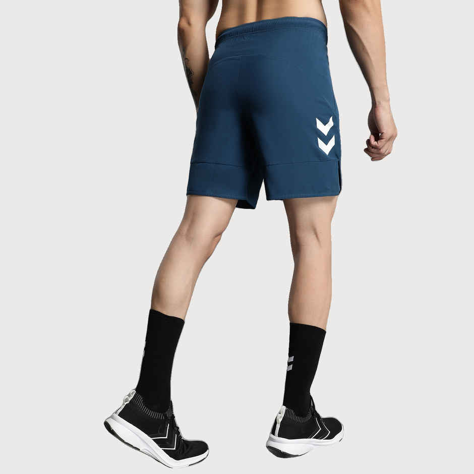 hummel Men's Kuro Solid Regular Fit Gym Shorts with Zipper Pockets | Blue - M