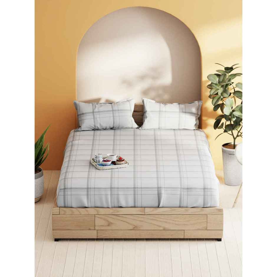 Bianca Soft 100% Natural Cotton Double Bedsheet With 2 Pillow Covers | Laquasa Checks | Stone