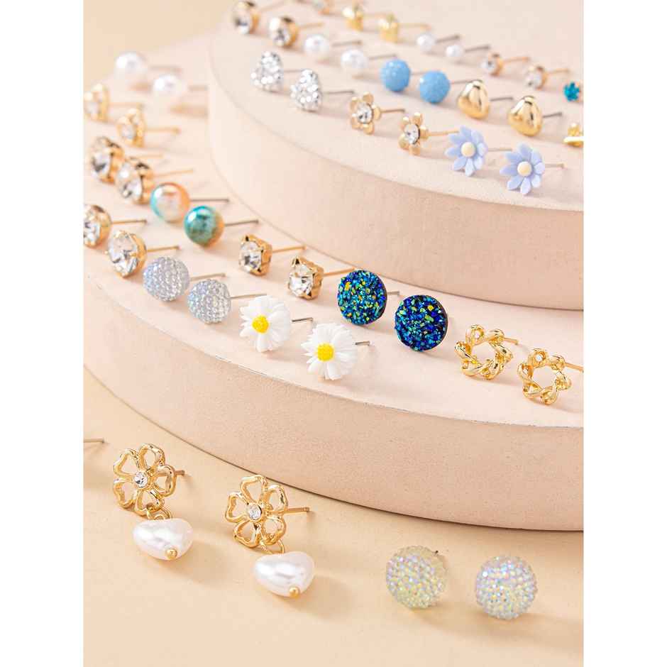 Shining Diva Fashion 30 Pairs Combo Stylish Crystal Pearl Earrings for Women and Girls | 14777er