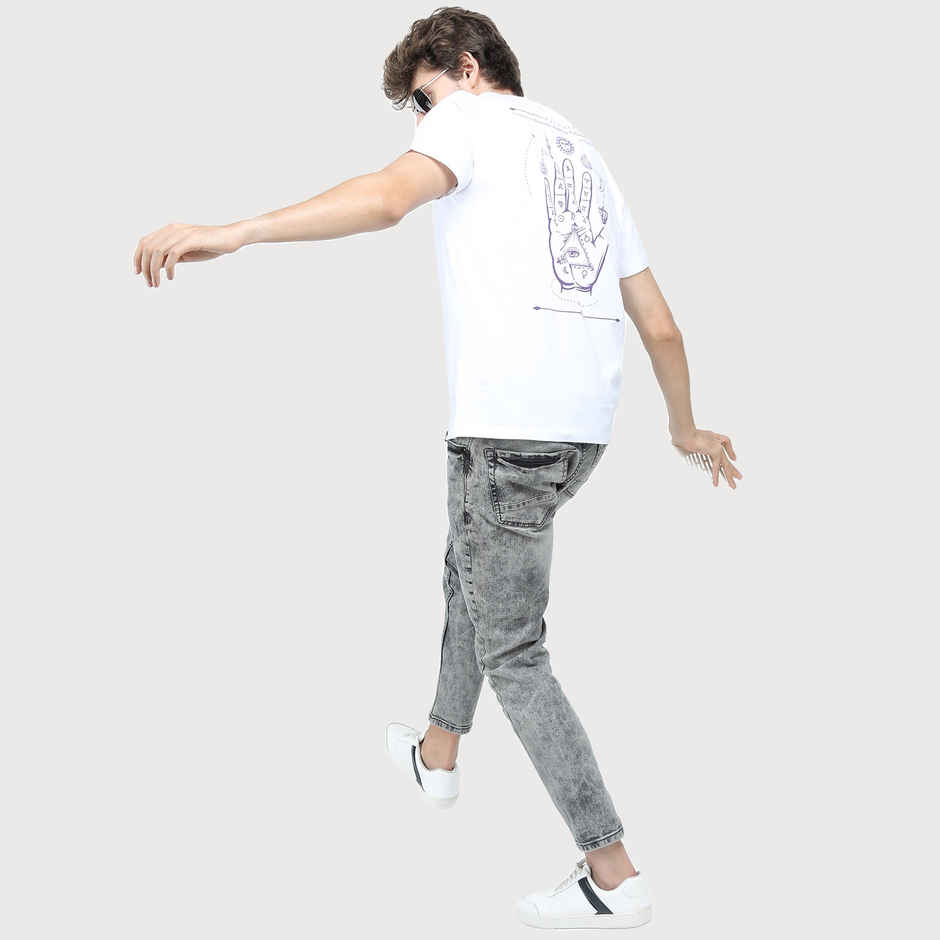 Locomotive Men's Round Neck Short Sleeve Slim Fit Printed T-shirt | White - L