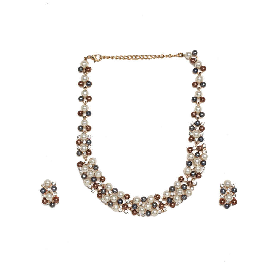YouBella Gold-Plated Brown & White Stone-Studded Jewellery Set (YBNK - 50347)