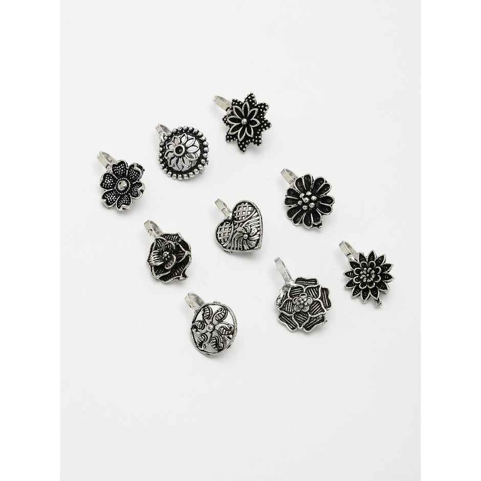 NVR Women's Set of 9 Silver-plated German Silver Nose Pins | NVR2661
