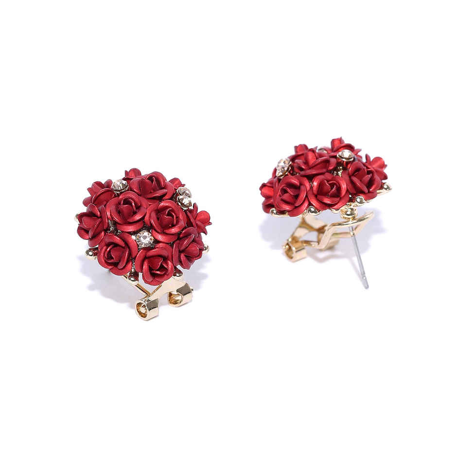 Youbella Fashion Jewellery Rose Shape Stud Earrings For Girls And Women (Red)(Ybear - 31673)