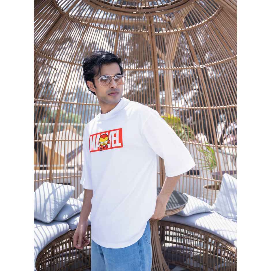 Bonorganik Men's Marvel Oversize Front Print T-shirt | BON12040 | White | S