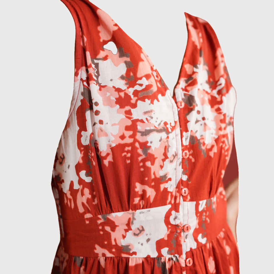 Sanskruti Homes Women Dress - Orange | Printed V-neck | L