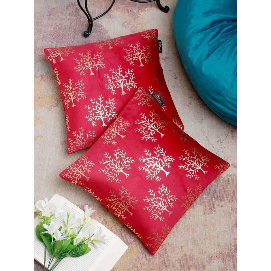 Hosta Homes Soft Velvet Tree Pattern Golden Foil Printed Red Cushion Covers