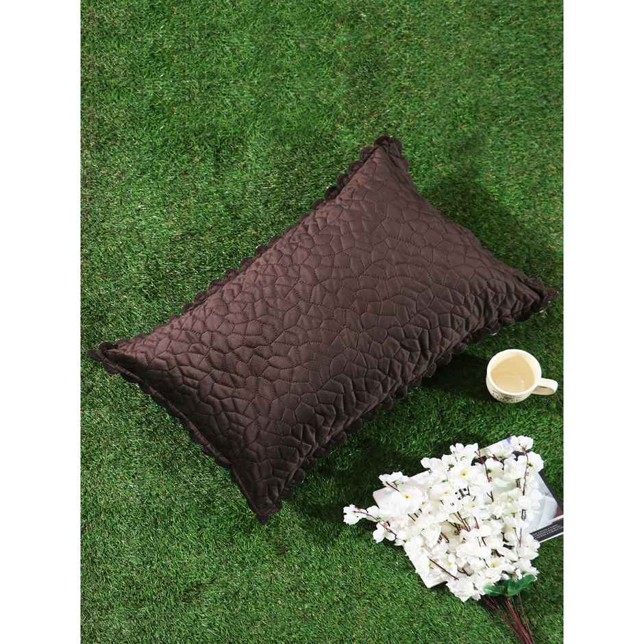 Hosta Homes Velvet Fabric Laser Cut Crystal Brown Pillow Cover Pack of 1