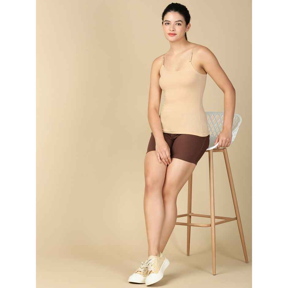 Lux Cozi Women s Premium Ultra Soft Cotton Camisole White and Beige | Size-M