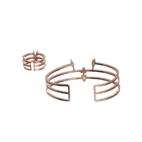 Priyaasi Statement Design American Diamond Rose Gold Plated Bracelet With Ring