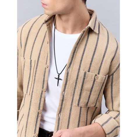 Style Quotient Men Stripe Textured solid Shirt | S | SS24SQVINTAGE - Beige