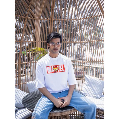 Bonorganik Men's Marvel Oversize Front Print T-shirt | BON12040 | White | S
