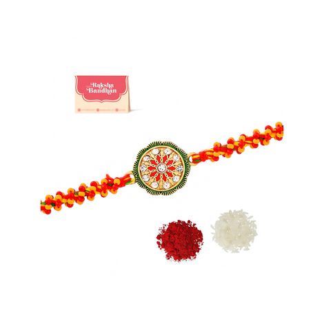 Thread Orange Enamelled And Beaded Rakhi For Brother (Voylla)