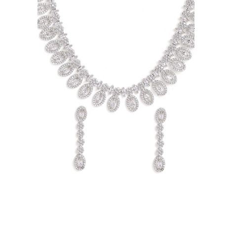 Priyaasi Silver-Plated American Diamond Studded Jewellery Set
