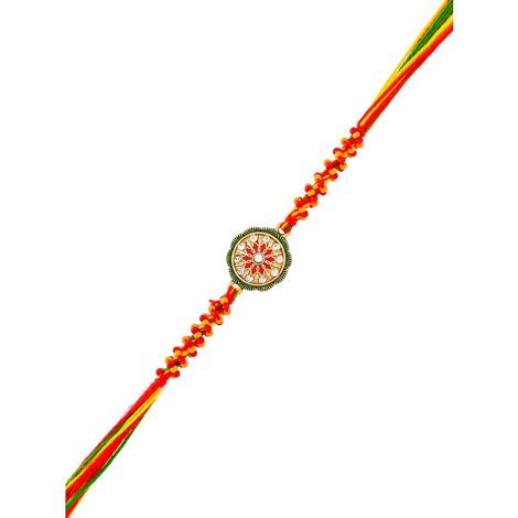 Thread Orange Enamelled And Beaded Rakhi For Brother (Voylla)
