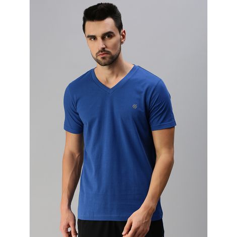 ONN Premium Men's Solid Pure Cotton V Neck T-shirts | Royal Blue | Size - 2XL