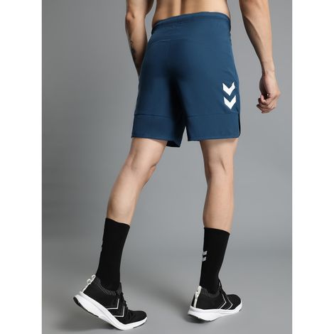 hummel Men's Kuro Solid Regular Fit Gym Shorts with Zipper Pockets | Blue - M