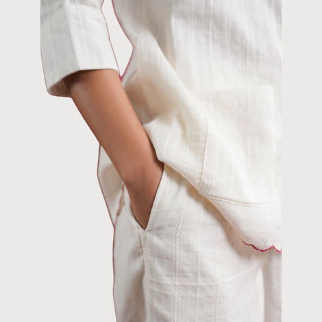 Sanskruti Homes Women's White Solid Print Cotton Night Suit Set | Se-nsp-861 | XXL