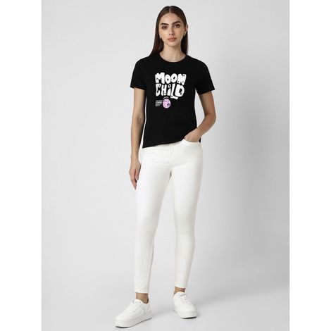 Smartees Women's Regular Fit Printed T-shirt | WW - Moon Child | Black - M