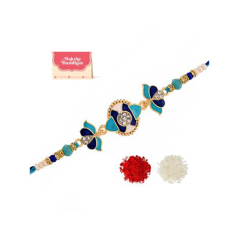 Thread Blue Enamelled And Beaded Rakhi For Brother (Voylla)