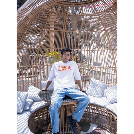 Bonorganik Men's Marvel Oversize Front Print T-shirt | BON12040 | White | S