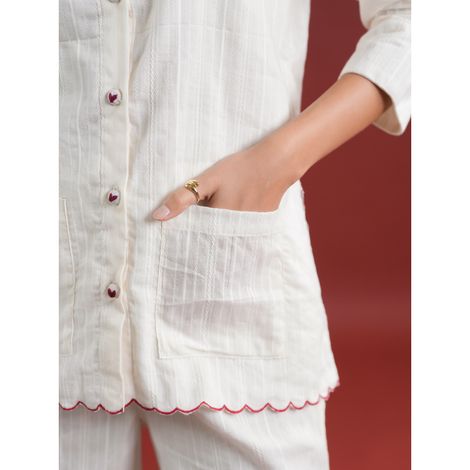 Sanskruti Homes Women's White Solid Print Cotton Night Suit Set | Se-nsp-861 | XXL