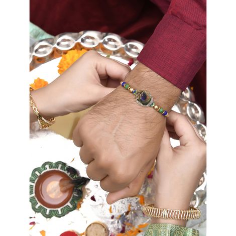 Thread Peacock Feather Beaded Single Rakhi (Voylla)