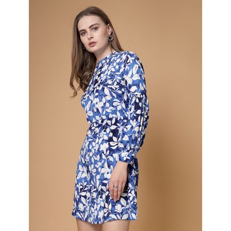 Freehand Women | Regular Floral Casual Shift Dress | Blue | M