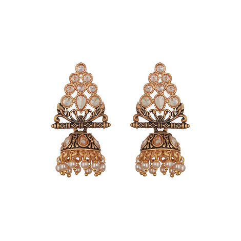 Aatmana Gold-Plated Kundan Studded Triangular Shaped Jhumka Earrings