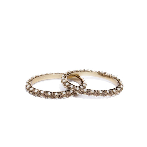 Priyaasi Set Of 2 Gold-Plated Pearls And Stones Studded Cross Wired Bangles