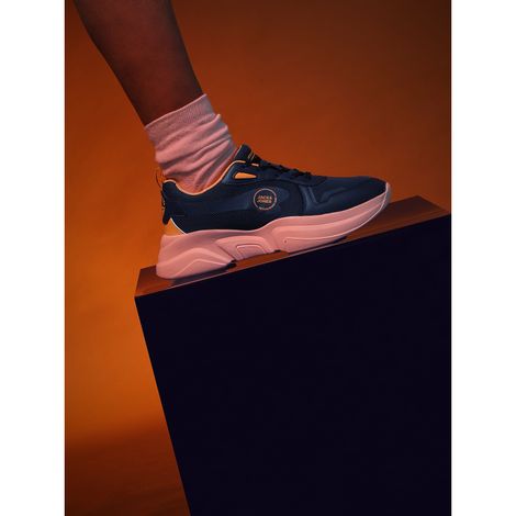 Jack & Jones Men's Navy Blue Colourblocked Chunky Sneakers - 40