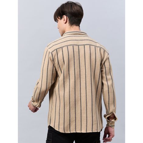 Style Quotient Men Stripe Textured solid Shirt | S | SS24SQVINTAGE - Beige