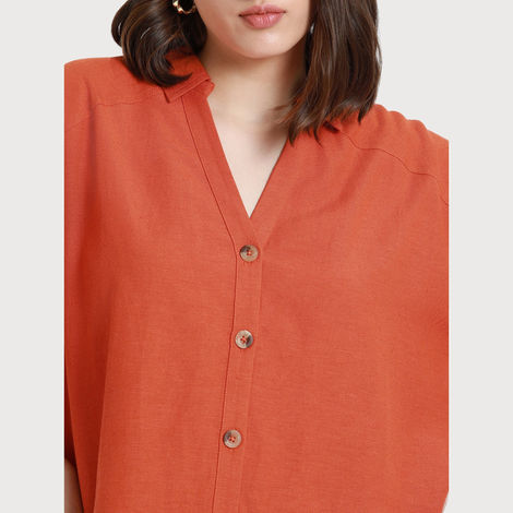 DL Women's Drop Shoulder Casual Oversized Shirt | DLWSHW23005 | Orange - M