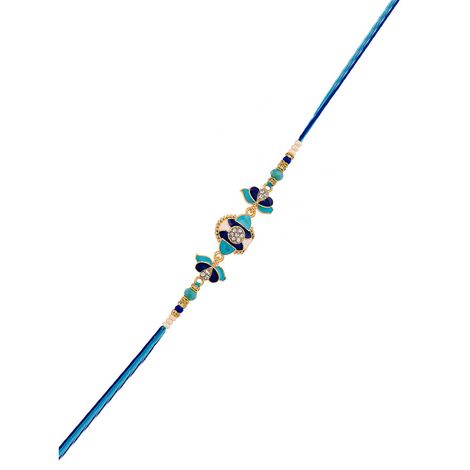 Thread Blue Enamelled And Beaded Rakhi For Brother (Voylla)