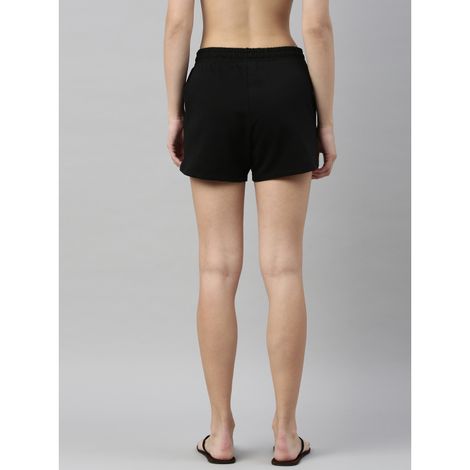 Enamor Essentials E078 Women s Comfy Terry Shorts | Adjustable Waistband & Pockets | Black | L