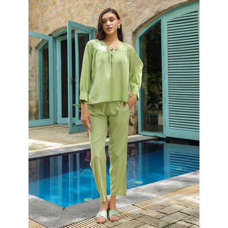Sanskrutihomes Printed Pure Cotton Co-Ords | Light Green | L