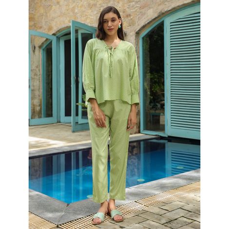 Sanskrutihomes Printed Pure Cotton Co-Ords | Light Green | L