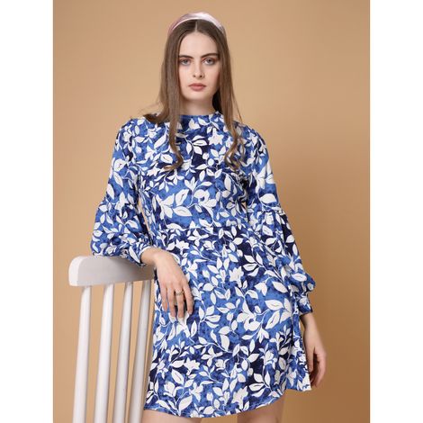 Freehand Women | Regular Floral Casual Shift Dress | Blue | M