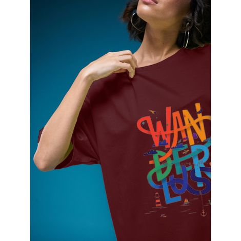 Smartees Womens Oversize Printed T-shirt | WW - 2038 | Maroon - M