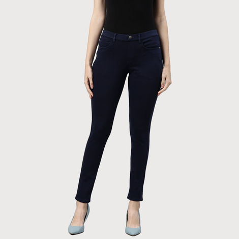 Go Colors Women's Solid Super Stretch Jeggings | LJ03 | Navy - L