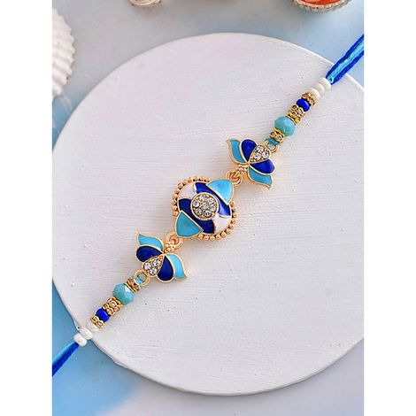 Thread Blue Enamelled And Beaded Rakhi For Brother (Voylla)