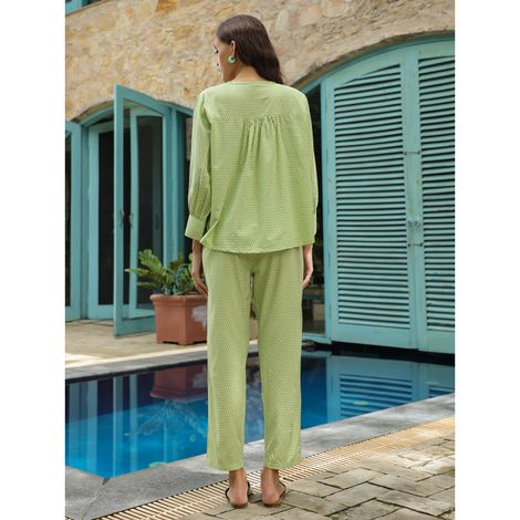 Sanskrutihomes Printed Pure Cotton Co-Ords | Light Green | L