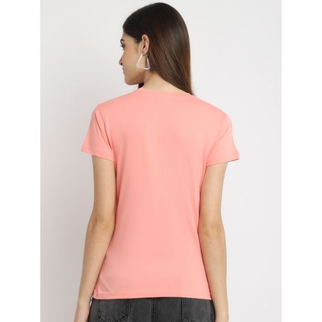 Fabflee Women Regular Cotton Printed Round Neck Tshirt | Peach | FAB-WT-36 | M
